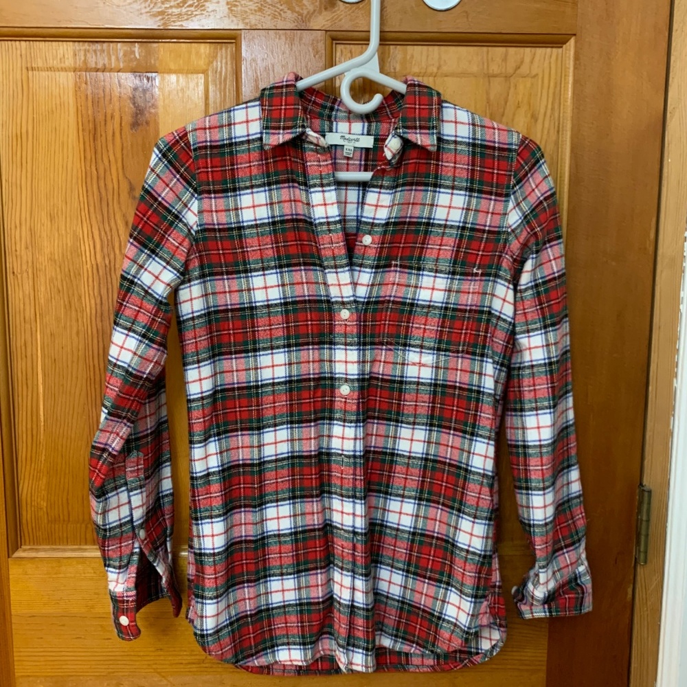 Madewell Flannel Shirt, Red Plaid, XXS